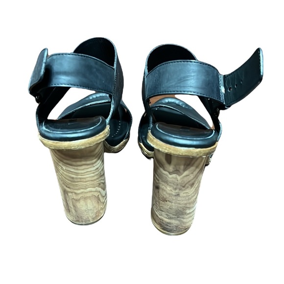 Vince Haley Black Leather Block Wood Heels Size 8 - Picture 7 of 9